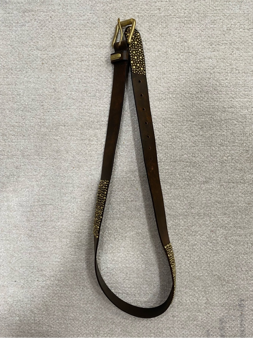 Joe's Jeans Brown Leather Belt with Gold Stud Accents